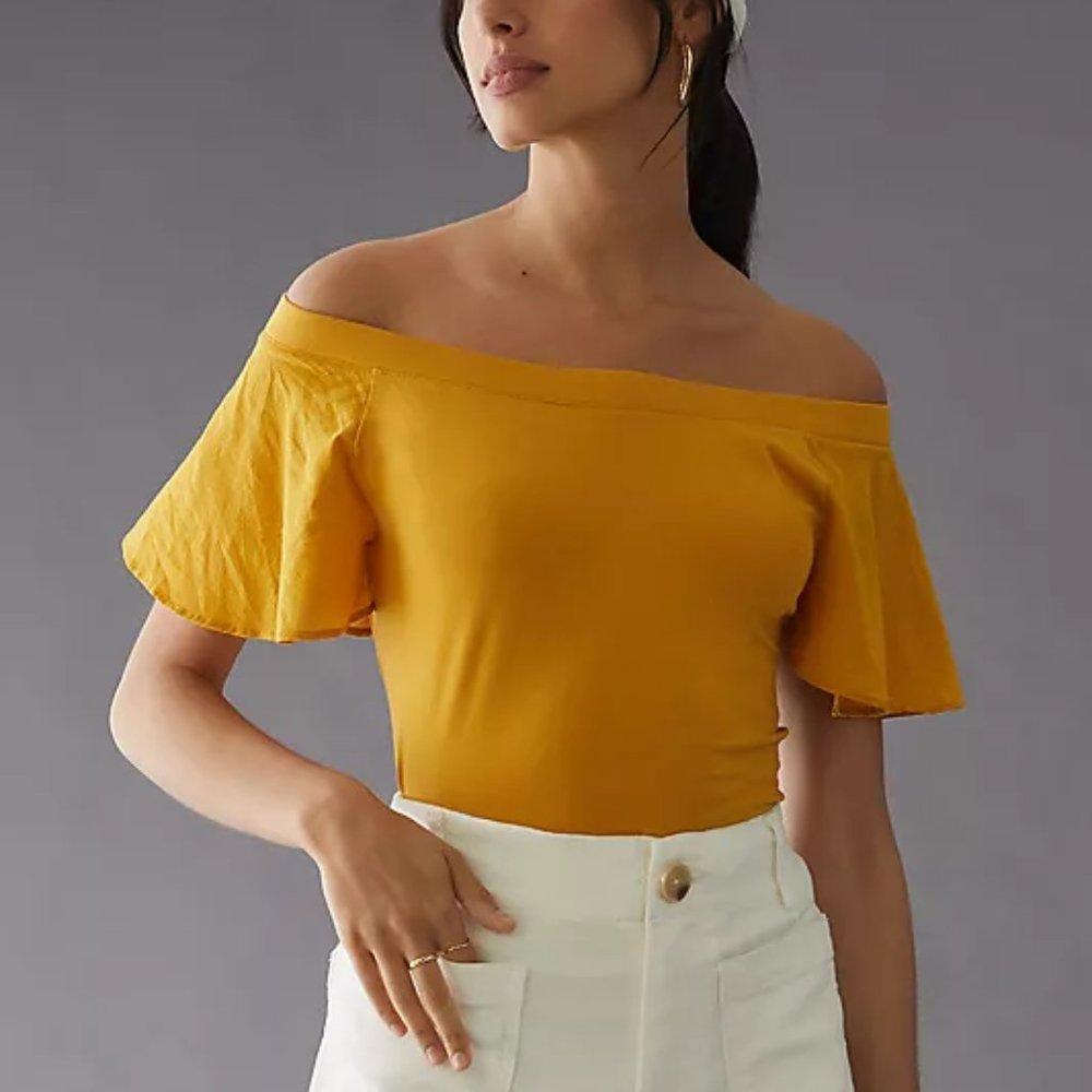 💛 Anthropologie Maeve Off The Shoulder Flutter Top Small